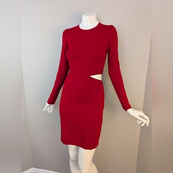 Elizabeth and James Railey Red Cutout Sheath Dress S Bodycon Long Sleeve Stretch - Picture 2 of 10